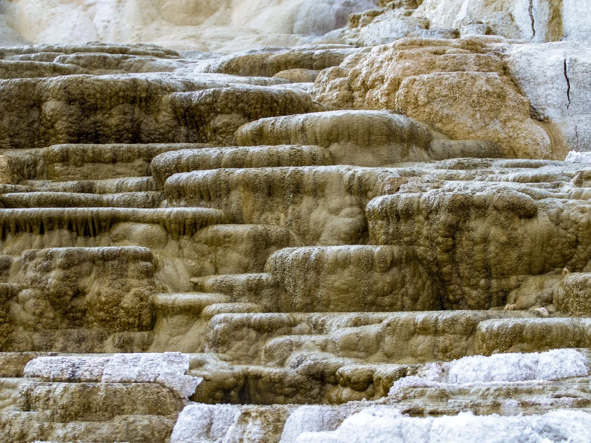 Formation naturelle de travertin beige avec reliefs et cavités