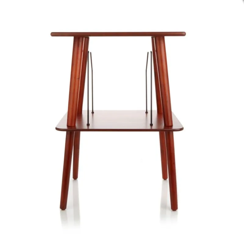 Table en placage paprika avec rangement pour disques vinyle