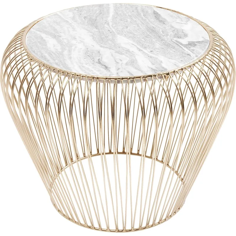 Table d'appoint ronde en marbre gris et acier doré
