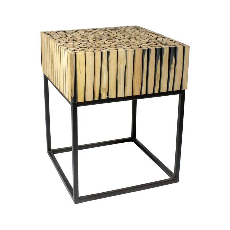 Meuble d'appoint en métal et branche de teck