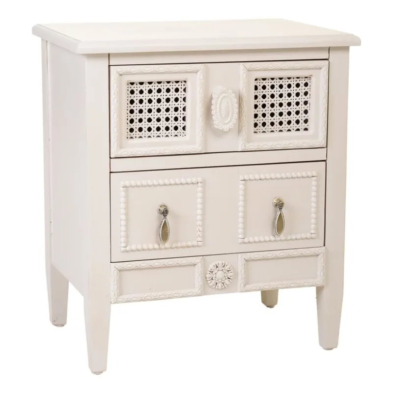 Petite table de chevet en bois laqué beige 46x32x52h cm