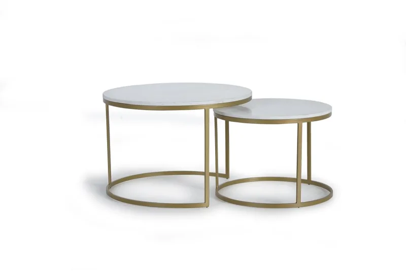 Ensemble de 2 tables basses en marbre et métal