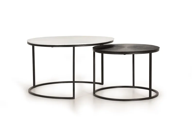 Lot de 2 tables basses avec structure et plateaux en métal