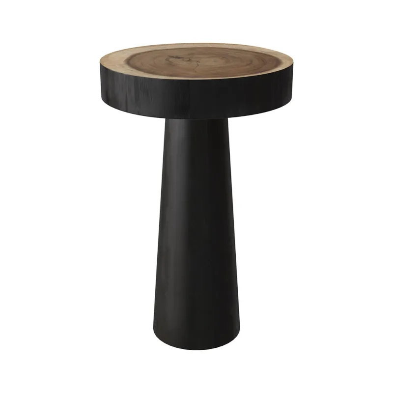 Table d'appoint ronde noire en bois de suar D35 cm