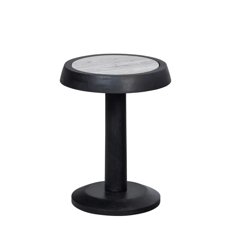 Table d'appoint en bois noir et marbre gris