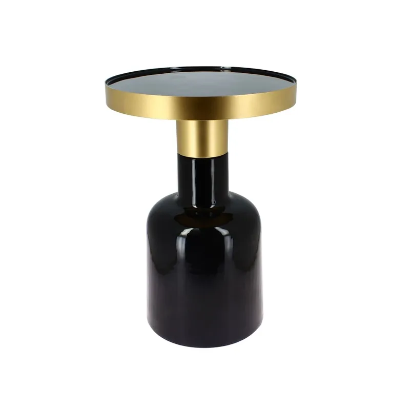 Meuble d'appoint rond en métal émaillé noir et doré