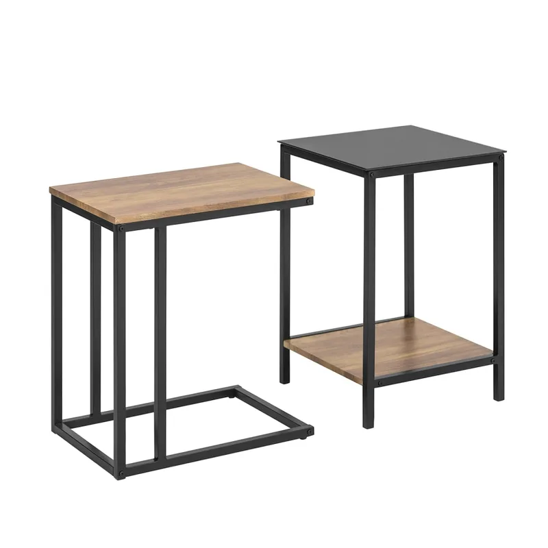Lot de 2 tables basses gigognes en bois et verre trempé cadre en métal