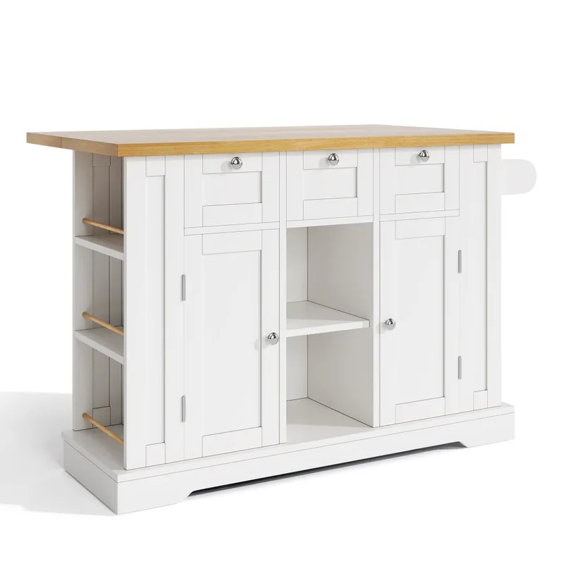 Table d’appoint blanche avec plateau en bois et rangements intégrés