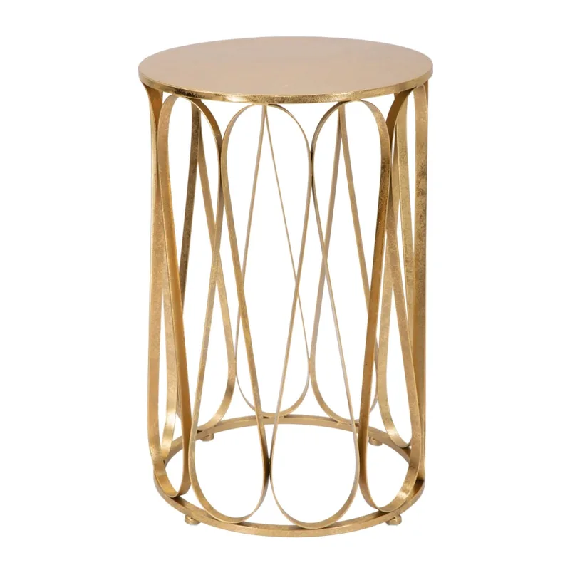 Table ronde en métal doré avec plateau doré Ø 37X58  cm