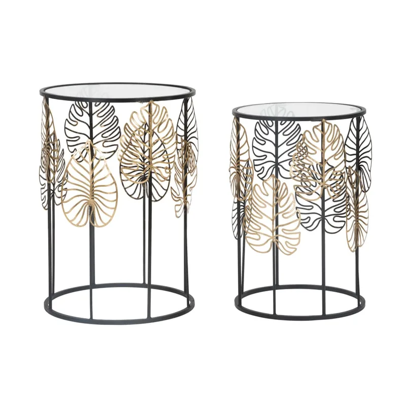 Lot de 2 tables rondes en métal noir Ø 38x55-33x50  cm