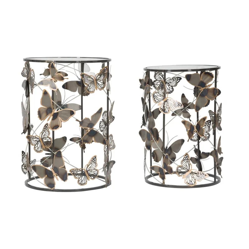Lot de 2 tables basses en métal multicolore Ø 41,3x55-35x50,3  cm