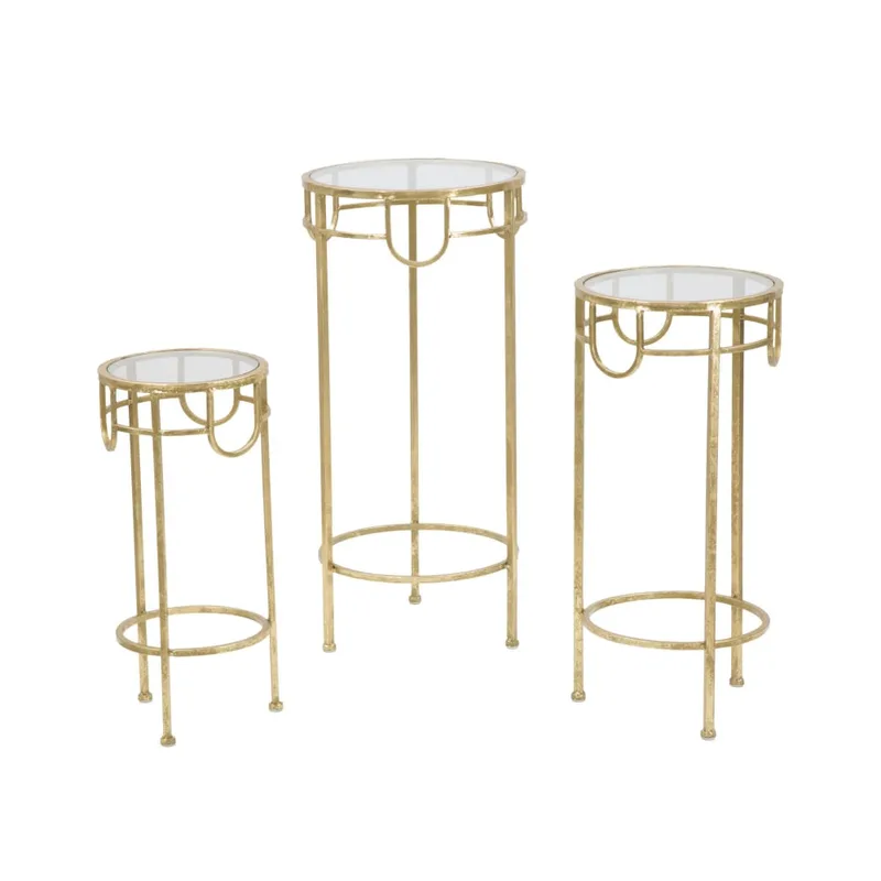 Lot de 3 tables rondes en métal doré Ø 33x70-28x60-23x50 cm