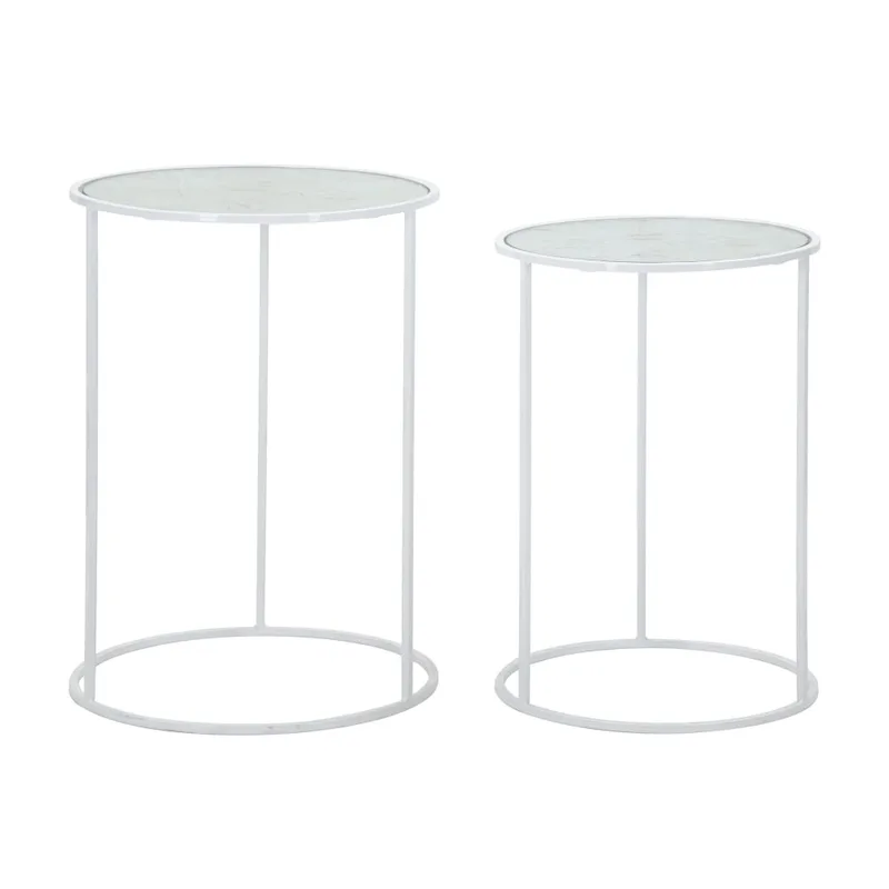 Lot de 2 tables basses en métal blanc avec papillons Ø 43x60-38x55  cm