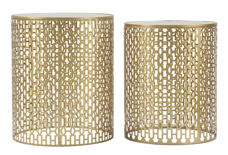 Lot de 2 tables en métal doré Ø 41x50-37,5x47  cm