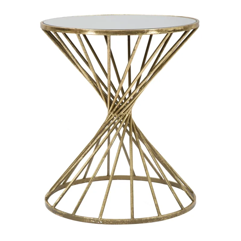 Table basse en métal doré avec plan miroir Ø 42x50  cm