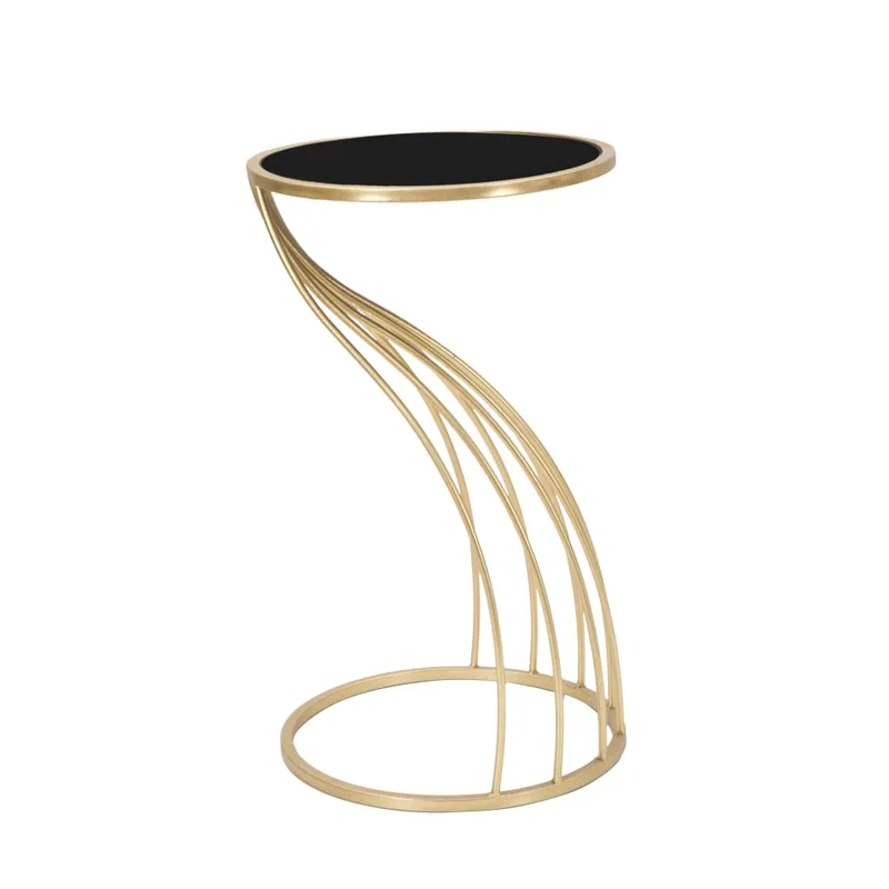 Table ronde en métal doré avec plateau noir Ø cm 35x60