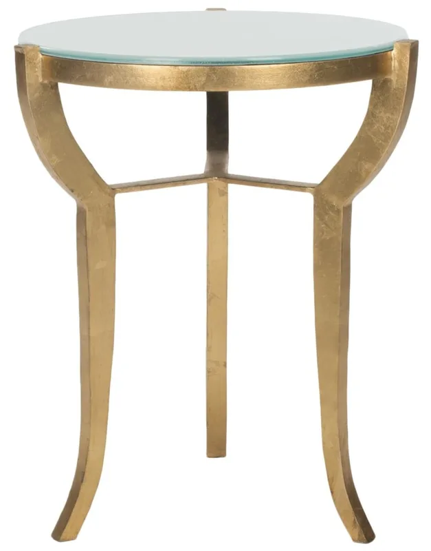 Table d'appoint en fer/verre blanc/or