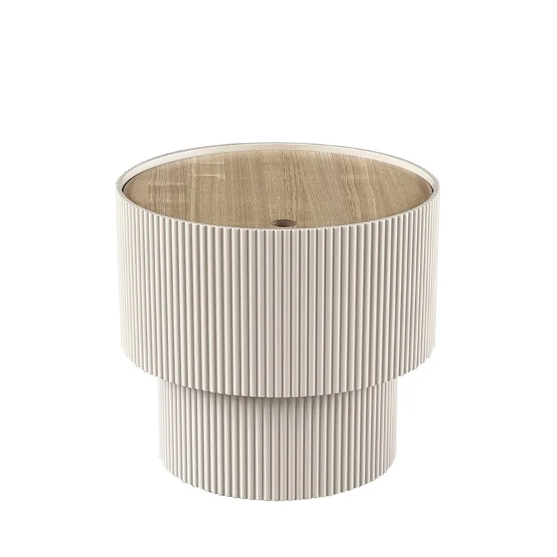 Table d'appoint avec rangement en bois ø38,5cm - Beige