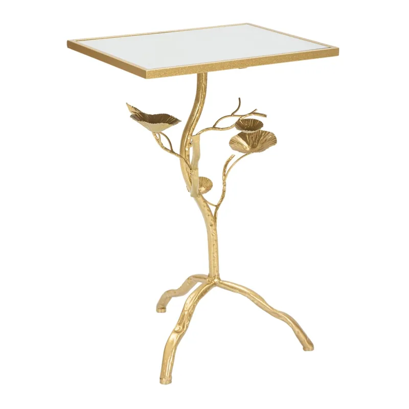 Table basse en métal doré et plateau en verre miroir 40x30x60 cm