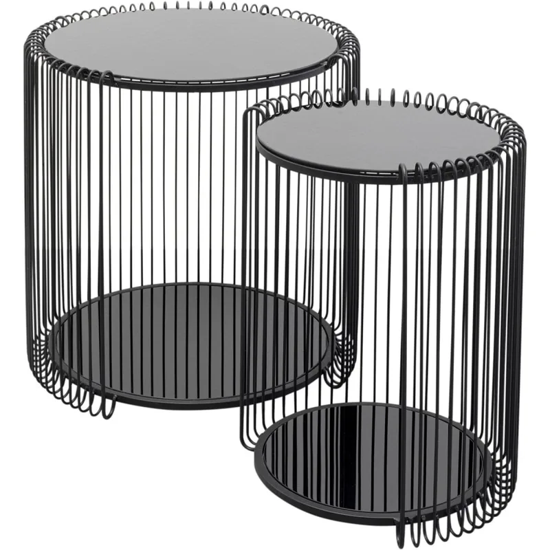 2 tables d'appoint double plateaux en acier et verre noir