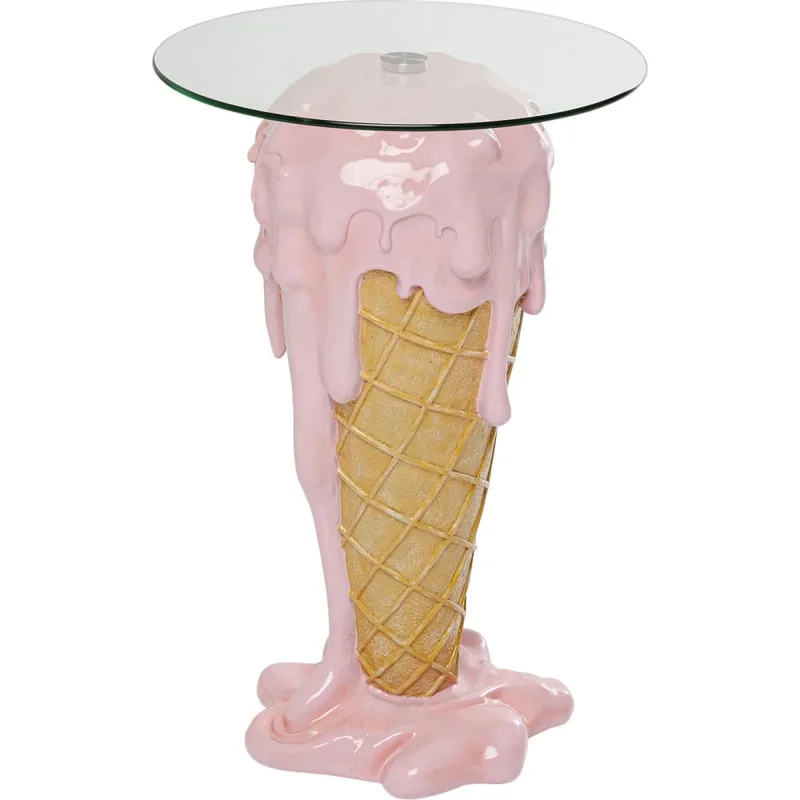 Table de bar glace en polyrésine rose et verre D48