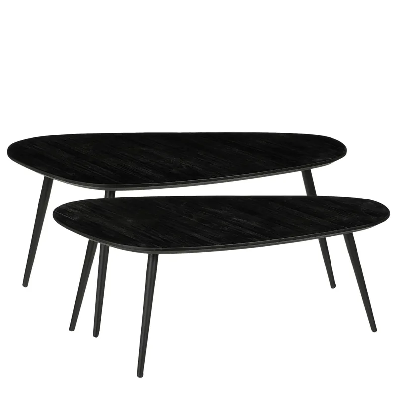 Ensemble de table d'appoint Jailey Noir Bois de teck H39xB39xL84cm