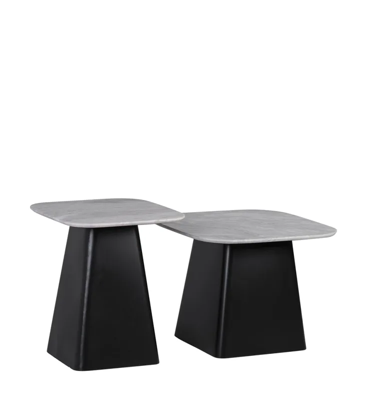 Set de 2 tables d'appoint en fer et marbre bicolore