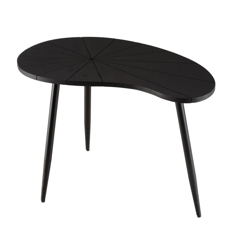 Table d’appoint ovoïde plateau texturé noir mat pieds fer noir