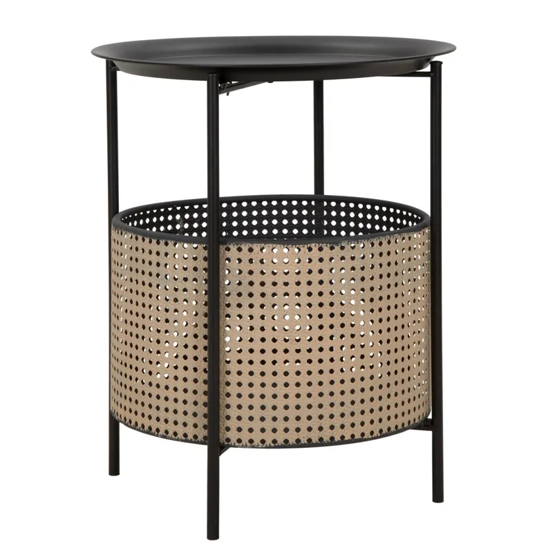 Petite table en métal noir et beige Ø 40x50 cm