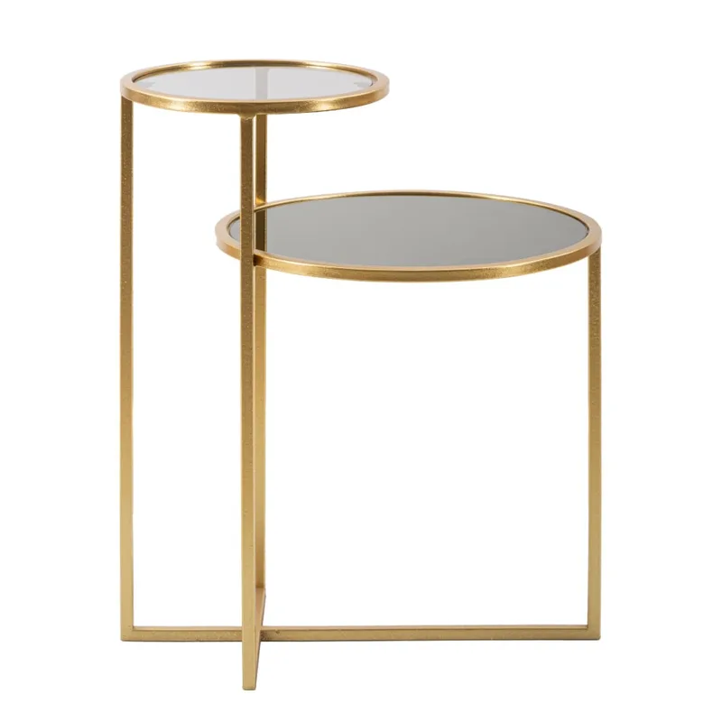 Table basse avec 2 plateaux en métal et verre doré 50x40x60,5  cm
