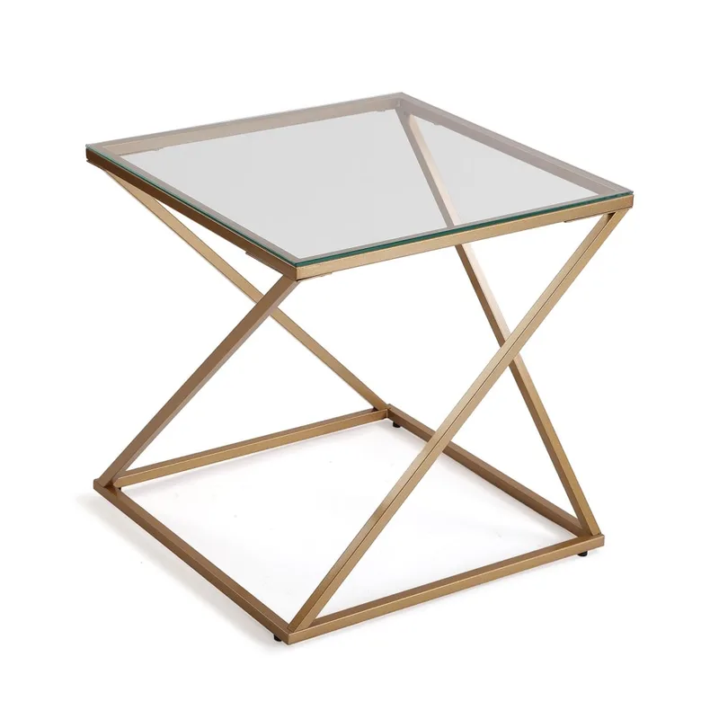 Table d'appoint moderne en verre et métal doré