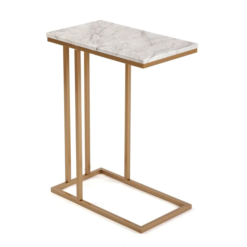 Table d'appoint en aggloméré imitation bois et marbre et métal doré