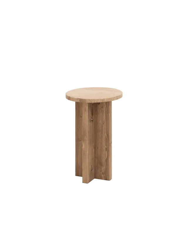 Table d'appoint ronde en marbre daino reale pieds en bois massif Ø28cm