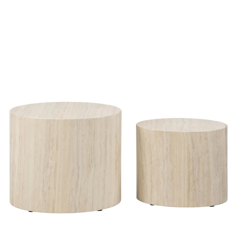 Lot de 2 tables d'appoint ovales en effet travertin - Beige