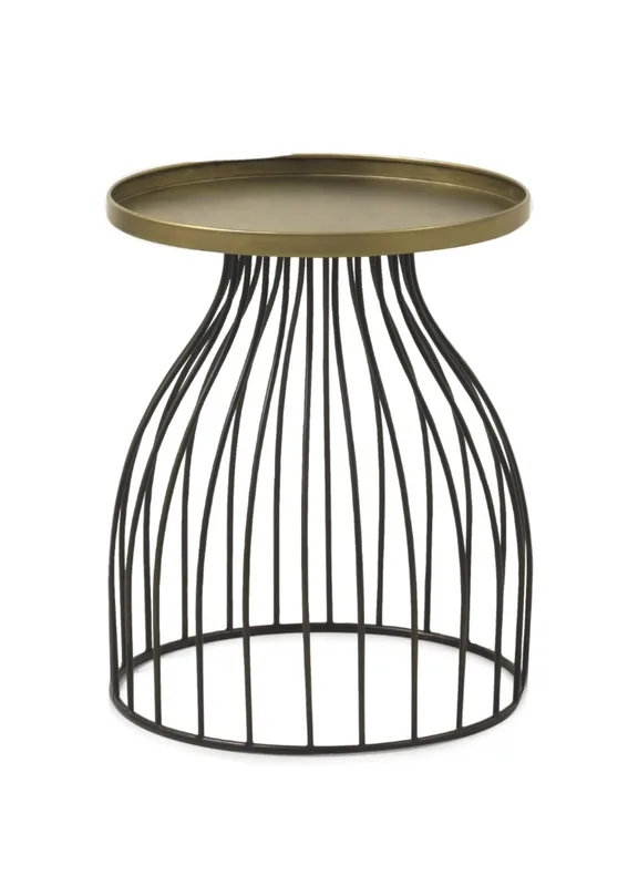 Table d'appoint en métal noir et plateau doré