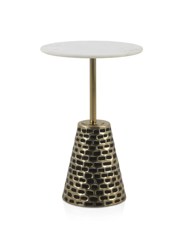 Table d'appoint avec base en métal doré et plateau en marbre blanc