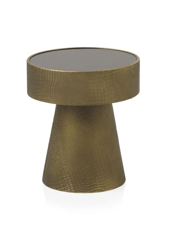 Table d'appoint en métal doré et verre noir