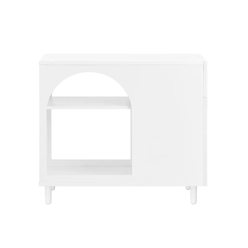 Bout de canapé avec 1 tiroir 1 porte et compartiments effet bois blanc