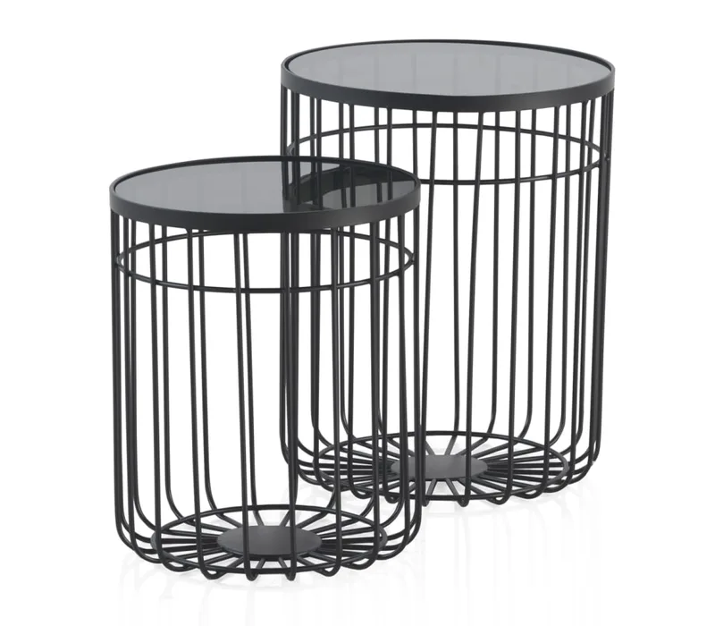 Lot de 2 tables d'appoint en métal avec verre