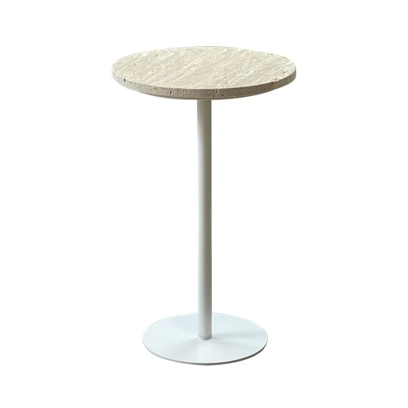 Meuble d'appoint en métal blanc et plateau en travertin