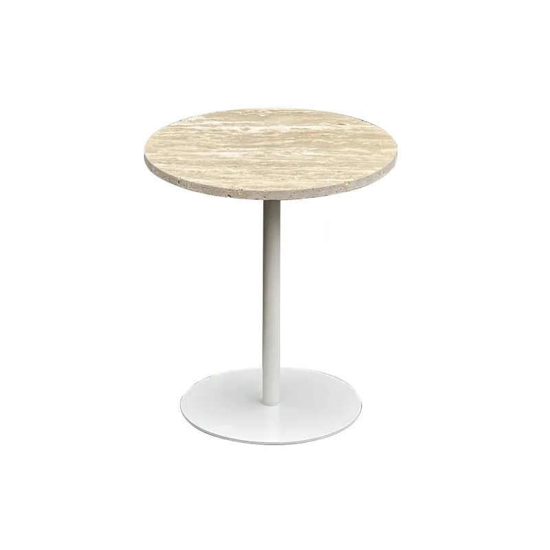 Meuble d'appoint en métal blanc et plateau en travertin