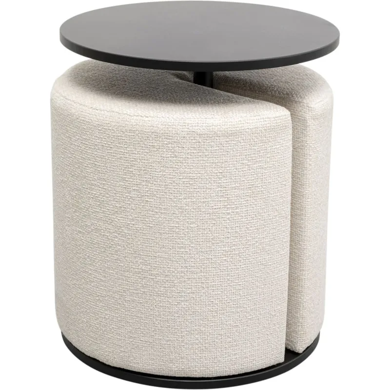 Table d'appoint et tabouret en acier noir et polyester beige