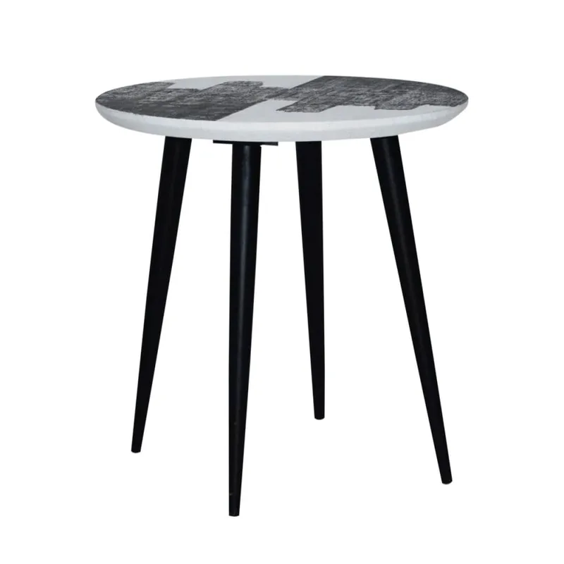 Bout de canapé avec plateau à peinture abstraite argent - L50 cm