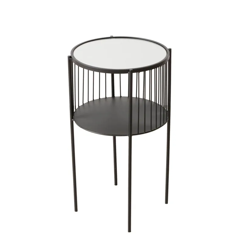 Table d'appoint ronde en métal noir et plateau miroir 33x33x55.5cm