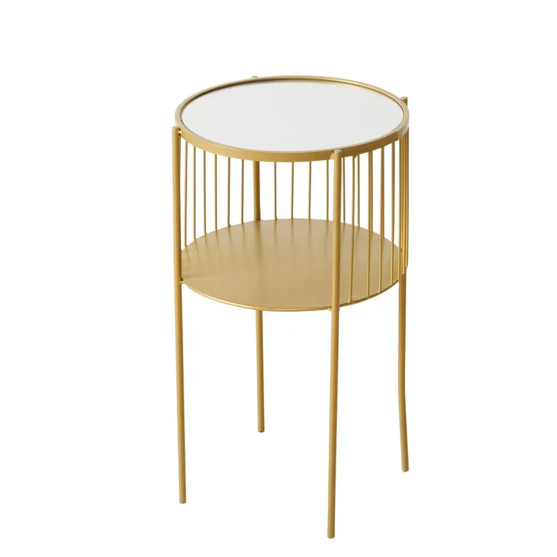 Table d'appoint ronde en métal doré et plateau miroir 33x33x55.5cm