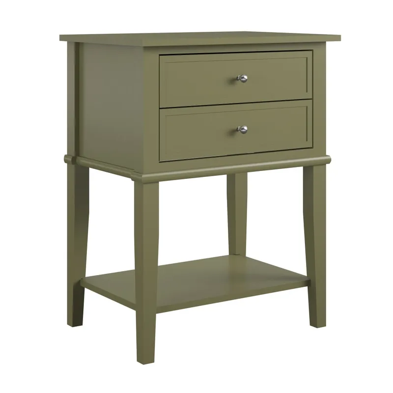 Table d’appoint avec 2 tiroirs en mélaminé vert olive