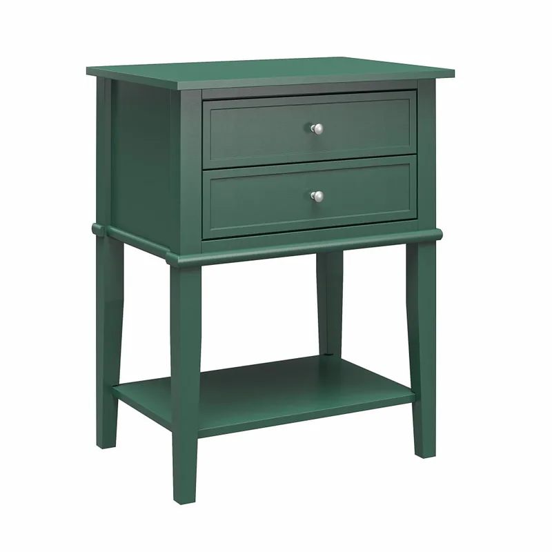 Table d'appoint avec 2 tiroirs en mélaminé vert foncé