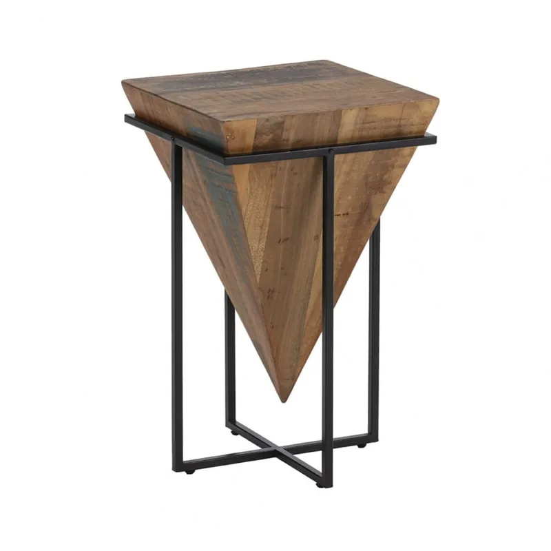 Table  d'appoint h.68cm pyramide inversée bois massif et métal noir