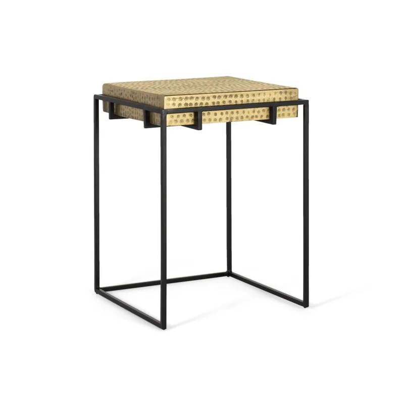 Table d'appoint en acier et pieds en fer doré