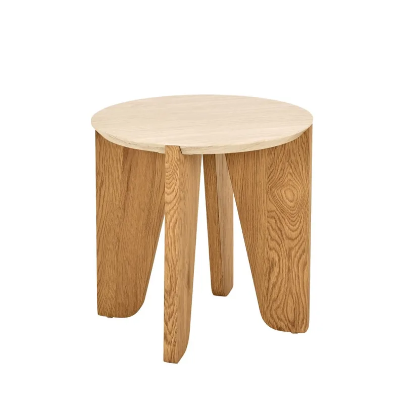 Table d'appoint ronde en effet travertin ø50cm - Beige